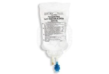 %5 DEKSTROZ %0,2 NACL PVC 500 ML(SETLI) ürün ambalajı. Etkin maddesi dekstroz + sodyum klorur. Üretici: KOÇAK FARMA İLAÇ VE KİMYA SANAYİ A.Ş.