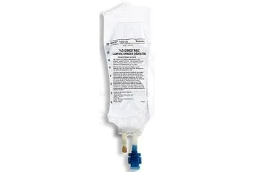 %5 DEKSTROZ LAKTAT RINGER PVC 1000 ML(SETSIZ) ambalajı. Etkin maddesi serum. Üretici: KOÇAK FARMA İLAÇ VE KİMYA SANAYİ A.Ş.