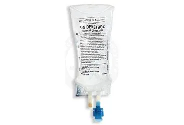 Dekstroz içeren çözelti: %5 DEKSTROZ SUDAKI COZELTISI 250 ML (SETLI) kutu fotoğrafı. Üretici: KOÇAK FARMA İLAÇ VE KİMYA SANAYİ A.Ş.