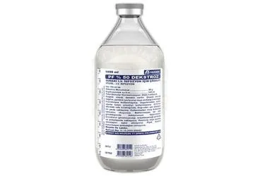 %50 DEKSTROZ SUDAKI SOLUSYON 1000ML CAM(SETLI) ürün ambalajı. Serum içeren solüsyon. Üretici: POLİFARMA İLAÇ SAN. VE TİC. A.Ş.