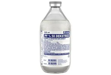%50 DEKSTROZ SUDAKI SOLUSYON 500ML CAM(SETLI) kutu fotoğrafı. Serum içeren solüsyon. Üretici: POLİFARMA İLAÇ SAN. VE TİC. A.Ş.