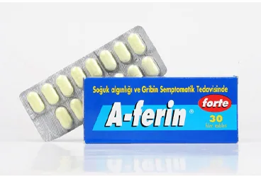 A-FERIN FORTE 650 MG/4 MG FILM KAPLI TABLET (30 TABLET) kutu fotoğrafı. Parasetamol kombinasyon içeren film kaplı tablet. Üretici: HÜSNÜ ARSAN İLAÇLARI A.Ş.