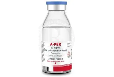 A-PER 10 MG/ML I.V. INFUZYONLUK COZELTI (12 FLAKON) ürün ambalajı, çözelti formunda parasetamol içerir. Üretici: AROMA İLAÇ SAN.LTD.ŞTİ.
