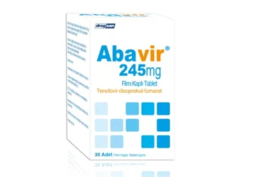 ABAVIR 245 MG 30 FILM KAPLI TABLET kutu fotoğrafı. Tenofovir disoproksil içeren film kaplı tablet. Üretici: DROGSAN İLAÇLARI SAN. VE TİC. A.Ş.
