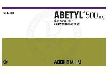 ABETYL 500 MG FILM KAPLI TABLET (60 FILM KAPLI TABLET) kutu fotoğrafı. Abirateron içeren film kaplı tablet. Üretici: ABDİ İBRAHİM İLAÇ SANAYİ VE TİCARET A.Ş.