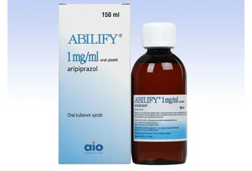 ABILIFY 1 MG/ML ORAL SOLUSYON 150 ML ürün ambalajı, solüsyon formunda aripiprazol içerir. Üretici: ABDİ İBRAHİM OTSUKA İLAÇ SAN. VE TİC. A.Ş.