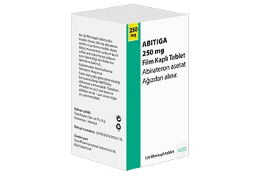 Abirateron içeren film kaplı tablet: ABITIGA 250 MG FILM KAPLI TABLET kutu fotoğrafı. Üretici: TEVA İLAÇLARI SANAYİ VE TİCARET A.Ş.