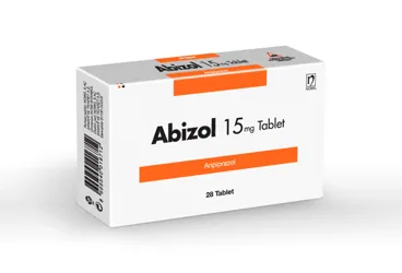 ABIZOL 15 MG 28 TABLET (aripiprazol) ürün ambalajı, tablet. Üretici: NOBEL İLAÇ SAN. VE TİC. A.Ş.