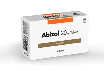 Aripiprazol içeren tablet: ABIZOL 20 MG 28 TABLET ürün ambalajı. Üretici: NOBEL İLAÇ SAN. VE TİC. A.Ş.
