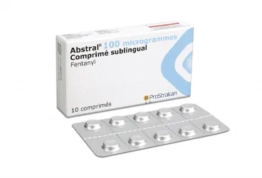 ABSTRAL 100 MCG 10 DILALTI TABLET ambalajı. Fentanyl içeren tablet. Üretici: ER-KİM İLAÇ SANAYİ VE TİCARET A.Ş.