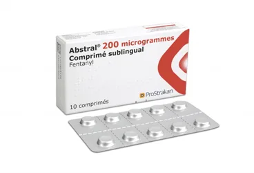 ABSTRAL 200 MCG 10 DILALTI TABLET kutu fotoğrafı, tablet formunda fentanyl içerir. Üretici: ER-KİM İLAÇ SANAYİ VE TİCARET A.Ş.