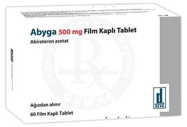 ABYGA 500 MG FILM KAPLI TABLET (60 TABLET) kutusu, film kaplı tablet formunda abirateron içerir. Üretici: DEVA HOLDİNG ANONİM ŞİRKETİ.