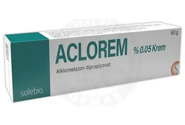 ACLOREM %0.05 KREM (60 G) ürün ambalajı. Alklometazon içeren krem. Üretici: SOLEBİO İLAÇ SANAYİ İTHALAT İHRACAT A.Ş.