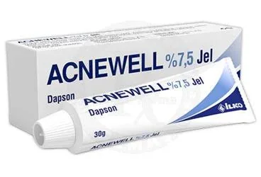 ACNEWELL %7.5 JEL (30 G) kutu fotoğrafı, jel formunda dapson içerir. Üretici: İLKO İLAÇ SAN. VE TİC. A.Ş.