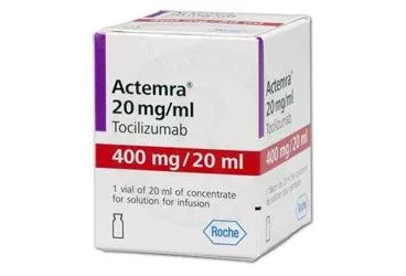 Tocilizumab içeren çözelti: ACTEMRA 400 MG/20 ML IV INFUZYONLUK COZELTI KONSANTRESI 1 FLAKON ambalajı. Üretici: ROCHE MÜSTAHZARLARI SANAYİ ANONİM ŞİRKETİ.