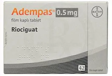 ADEMPAS 0,5 MG 42 FILM KAPLI TABLET kutusu, film kaplı tablet formunda riociguat içerir. Üretici: BAYER TÜRK KİMYA SAN. LTD. ŞTİ.