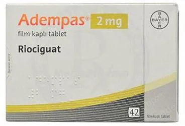 Riociguat içeren film kaplı tablet: ADEMPAS 2 MG 42 FILM KAPLI TABLET kutu fotoğrafı. Üretici: BAYER TÜRK KİMYA SAN. LTD. ŞTİ.