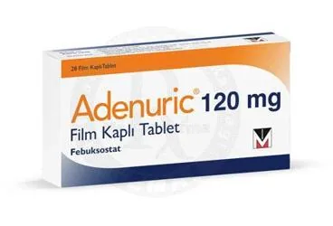 ADENURIC 120 MG 28 FILM KAPLI TABLET (febuksostat) kutu fotoğrafı, film kaplı tablet. Üretici: MENARİNİ İLAÇ SANAYİ VE TİCARET A.Ş.