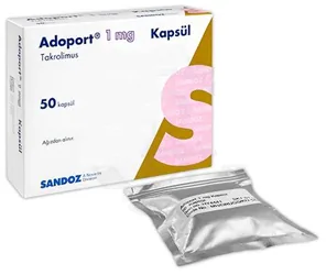 ADOPORT 1 MG 50 KAPSUL (takrolimus) ambalajı, kapsül. Üretici: SANDOZ İLAÇ SANAYİ VE TİCARET A.Ş.