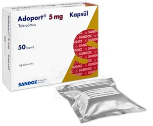 ADOPORT 5 MG 50 KAPSUL kutu fotoğrafı. Takrolimus içeren kapsül. Üretici: SANDOZ İLAÇ SANAYİ VE TİCARET A.Ş.