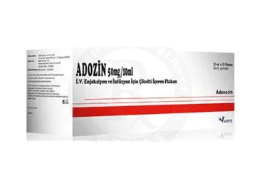 ADOZIN 50 MG/10 ML IV ENJEKSIYON VE INFUZYON ICIN COZELTI ICEREN 10 FLAKON kutu fotoğrafı. Adenozin içeren çözelti. Üretici: VEM İLAÇ SAN. VE TİC. ANONİM ŞİRKETİ.