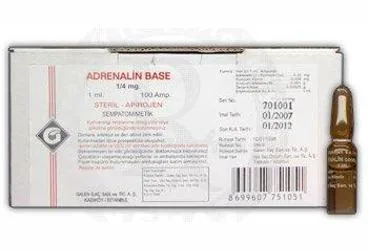ADRENALIN 1/4MG 1ML 100 AMPUL kutu fotoğrafı, ampul formunda adrenalin içerir. Üretici: GALEN İLAÇ SAN.VE TİC.A.Ş.