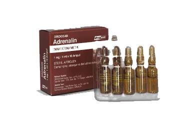 ADRENALIN 1 MG/ 1 ML ENJEKSIYONLUK COZELTI, 10 AMPUL kutusu, çözelti formunda adrenalin içerir. Üretici: DROGSAN İLAÇLARI SAN. VE TİC. A.Ş.