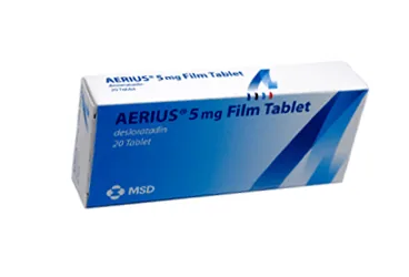 AERIUS 5 MG FILM KAPLI TABLET (20 TABLET) (desloratadin) ambalajı, film kaplı tablet. Üretici: ORGANON TURKEY İLAÇLARI LİMİTED ŞİRKETİ.