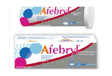 AFEBRYL 300 MG /300 MG/200 MG EFERVESAN TABLET (16 TABLET) (parasetamol kombinasyon) kutu fotoğrafı, efervesan tablet. Üretici: GALEPHARMA İLAÇ SAN. VE TİC. A.Ş.