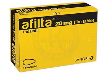 AFILTA 20 MG 4 FILM TABLET kutusu. Tadalafil içeren film kaplı tablet. Üretici: SANOFİ İLAÇ SANAYİ ve TİC. A.Ş.