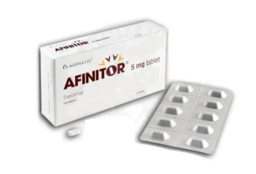AFINITOR 5 MG 30 TABLET ürün ambalajı. Everolimus içeren tablet. Üretici: NOVARTİS SAĞLIK GIDA VE TARIM ÜRÜNLERİ SANAYİ VE TİCARET ANONİM ŞİRKETİ.