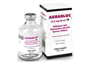 Tirofiban hcl içeren flakon: AGRABLOC 12,5 MG/50 ML IV INF. ICIN KON. COZ. ICEREN FLAKON (1 FLAKON) kutu fotoğrafı. Üretici: TÜM - EKİP İLAÇ A.Ş.