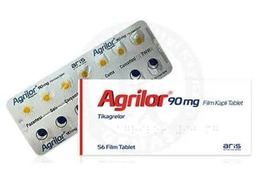 AGRILOR 90 MG FILM KAPLI TABLET (56 TABLET) ambalajı. Tikagrelor içeren film kaplı tablet. Üretici: ALİ RAİF İLAÇ SANAYİ A.Ş.