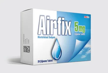 Montelukast sodyum içeren çiğneme tableti: AIRFIX 5 MG 28 ÇİĞNEME TABLETİ kutusu. Üretici: NEUTEC İLAÇ SANAYİ TİCARET ANONİM ŞİRKETİ.