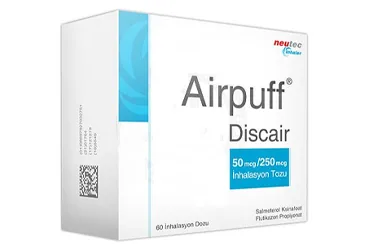AIRPUFF DISCAIR 50MCG/250 MCG INHALASYON TOZU (60 DOZ) (salmeterol + flutikazon) kutusu, inhalasyon aerosolü. Üretici: NEUTEC İNHALER İLAÇ SANAYİ VE TİCARET ANONİM ŞİRKETİ.