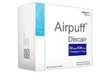 AIRPUFF DISCAIR 50MCG/500 MCG INHALASYON TOZU (60 DOZ) (salmeterol + flutikazon) kutusu, inhalasyon aerosolü. Üretici: NEUTEC İNHALER İLAÇ SANAYİ VE TİCARET ANONİM ŞİRKETİ.
