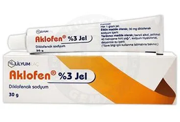 AKLOFEN %3 JEL (30 GR) ürün ambalajı, jel formunda diklofenak -topikal içerir. Üretici: LİLYUM İLAÇ VE KİMYA SANAYİ TİCARET ANONİM ŞİRKETİ.