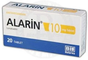ALARIN 10 MG 20 TABLET kutu fotoğrafı. Loratadin içeren tablet. Üretici: BİOFARMA İLAÇ SANAYİ VE TİCARET A.Ş.