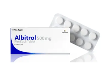 Ornidazol içeren film kaplı tablet: ALBITROL 500 MG FILM KAPLI TABLET (10 FILM KAPLI TABLET) kutu fotoğrafı. Üretici: HUMANİS SAĞLIK ANONİM ŞİRKETİ.