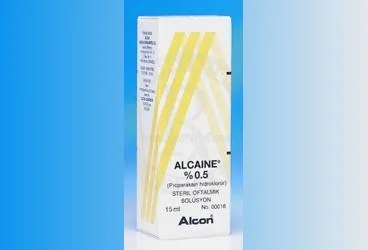 ALCAINE %0,5 MG GOZ DAMLASI, COZELTI (15 ML) kutusu. Proparakain hcl içeren göz damlası. Üretici: ALCON LABORATUVARLARI TİC. A.Ş.