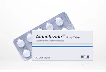 ALDACTAZIDE 25 MG 30 TABLET kutu fotoğrafı, tablet formunda spironolakton + hidroklorotiazid içerir. Üretici: ALİ RAİF İLAÇ SANAYİ A.Ş.