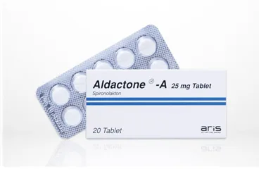 ALDACTONE 25 MG 20 TABLET kutu fotoğrafı. Spironolakton içeren tablet. Üretici: ALİ RAİF İLAÇ SANAYİ A.Ş.