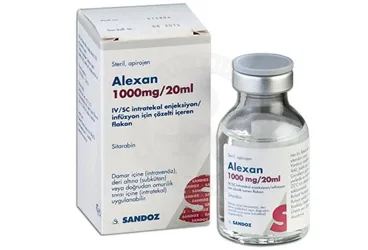 ALEXAN 1000 MG/20 ML IV/SC 1 INT. ENJ. INF. ICIN COZ. ICEREN 1 FLAKON (sitozin arabinozid) kutusu, flakon. Üretici: SANDOZ İLAÇ SANAYİ VE TİCARET A.Ş.