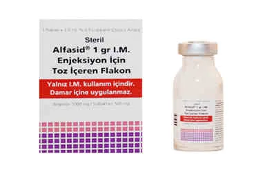 ALFASID 1 GR IM ENJ. ICIN TOZ ICEREN FLAKON 1 FLAKON kutusu. Ampisilin + sulbaktam içeren flakon. Üretici: YAVUZ İLAÇ ECZA DEPOSU MEDİKAL ÜRÜNLER SANAYİ VE TİCARET A.Ş.