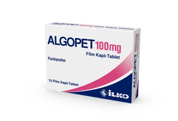 ALGOPET 100 MG 15 FILM KAPLI TABLET ambalajı, film kaplı tablet formunda flurbiprofen içerir. Üretici: İLKO İLAÇ SAN. VE TİC. A.Ş.