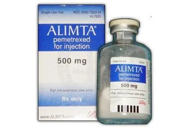 Pemetrekset disodyum içeren flakon: ALIMTA 500 MG INF. COZ. ICIN TOZ ICEREN 1 FLAKON kutusu. Üretici: LİLLY İLAÇ TİCARET LİMİTED ŞİRKETİ.