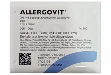 ALLERGOVIT 006 A + B BASLANGIC ENJEKSIYONLUK SUSPANSIYON (allerjen ekstratı) ambalajı, süspansiyon. Üretici: ALLERGO İLAÇ DIŞ TİCARET ANONİM ŞİRKETİ.