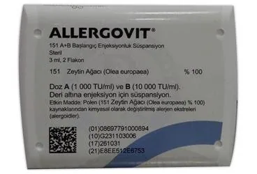 ALLERGOVIT 151 A + B BASLANGIC ENJEKSIYONLUK SUSPANSIYON (1 + 1 ADET) ambalajı, süspansiyon formunda allerjen ekstratı içerir. Üretici: ALLERGO İLAÇ DIŞ TİCARET ANONİM ŞİRKETİ.