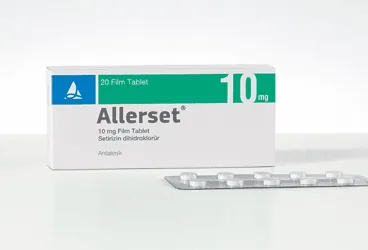 Cetirizine içeren film kaplı tablet: ALLERSET 10 MG FILM TABLET, 30 ADET kutu fotoğrafı. Üretici: SANTA FARMA İLAÇ SAN. A.Ş.