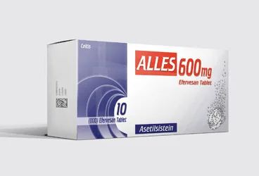 ALLES 600 MG 10 EFERVESAN TABLET ambalajı, efervesan tablet formunda asetilsistein içerir. Üretici: CELTİS İLAÇ SANAYİ VE TİCARET ANONİM ŞİRKETİ.